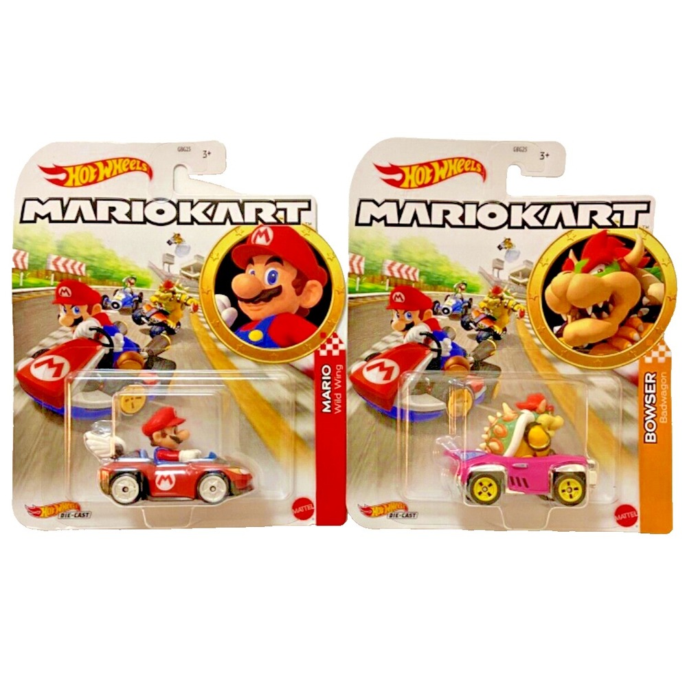 MARIO & BOWSER Hot Wheels Mario Kart Die-Cast Race Karts Cars‎